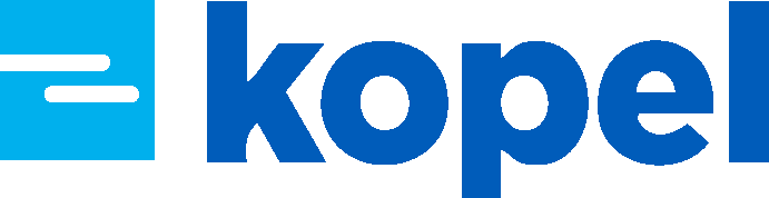 Logo de Kopel avec un symbole bleu à gauche suivi du texte bleu « Kopel ».